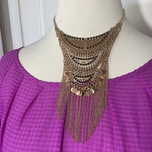 Steve Madden Gold Bib Necklace Boho Black Beads Half Moons Discs Chains Fall